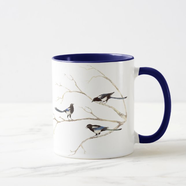 Familjecitat med Watercolor Magpie Bird Family Mugg (Höger)