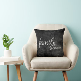 Familjecitat på svart läder kudde