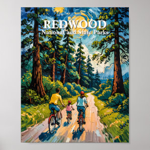 Familjecykeltur i Redwood National Park-målning Poster
