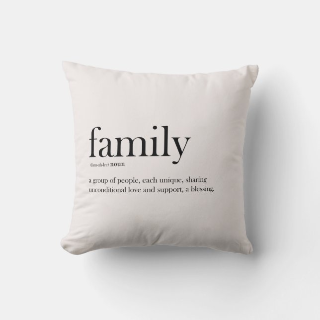 Familjedefinition, typografi, modern, trendig kudde (Framsida)