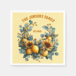 Familjedekan för höstsolrosor och citroner pappersservett