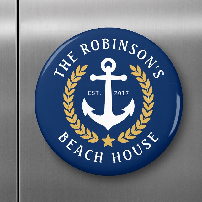 Familjefabrik Namn Beach House Anchor Guld Laurel  Magnet (Skapare uppladdad)