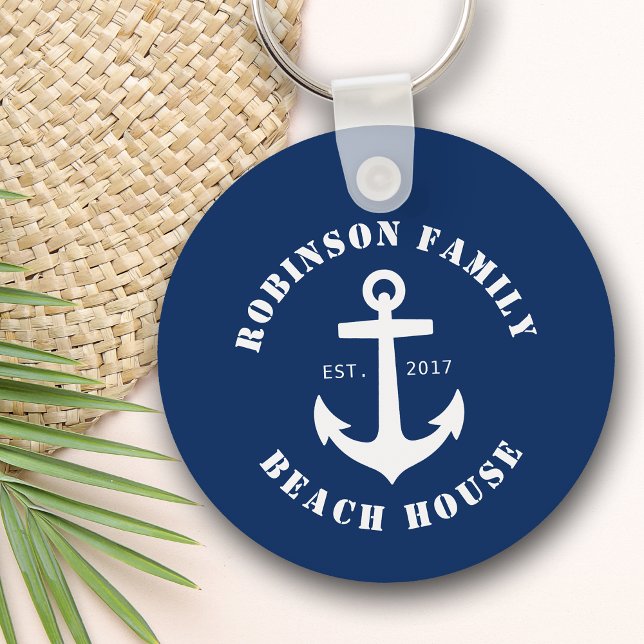Familjefabrik Namn Beach House Nautical Boat Ancho Nyckelring (Skapare uppladdad)
