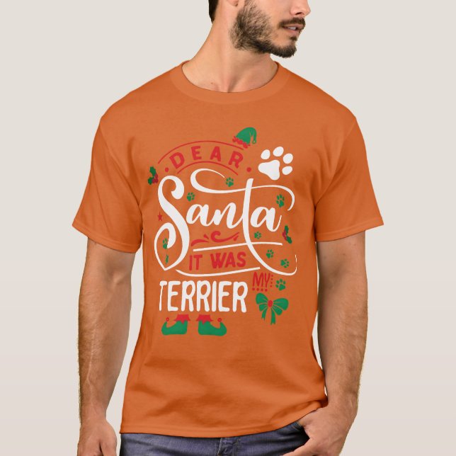 Familjefästflicka i Terrier Hund jul Hund aveln T Shirt (Framsida)