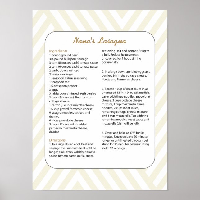 Familjefavoritrecept Chevron - Lasagna Poster (Framsidan)