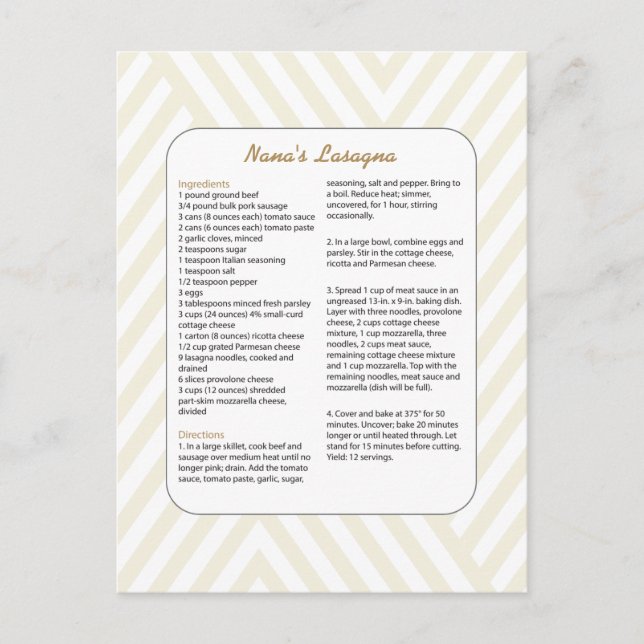 Familjefavoritrecept Chevron - Lasagna Vykort (Framsida)
