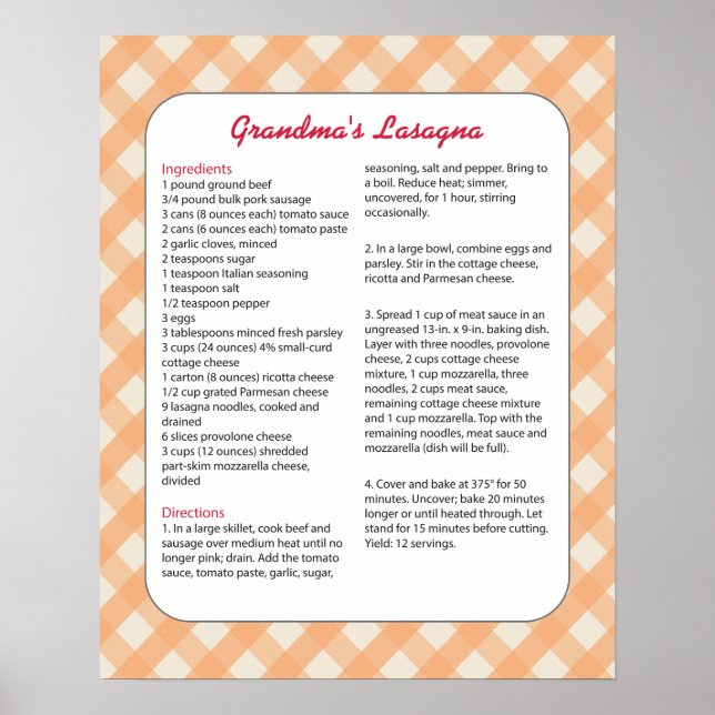 Familjefavoritrecept Retro - Lasagna Poster (Framsidan)