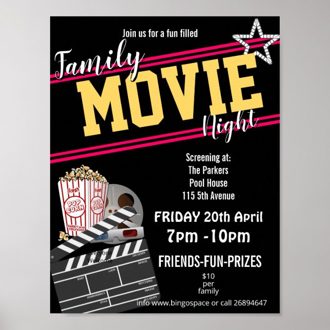 Familjefilmkväll, filmnattens PTA-händelse i party Poster (Framsidan)