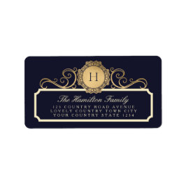 Familjeflottan Vintage Guld Monogram Adress Adressetikett