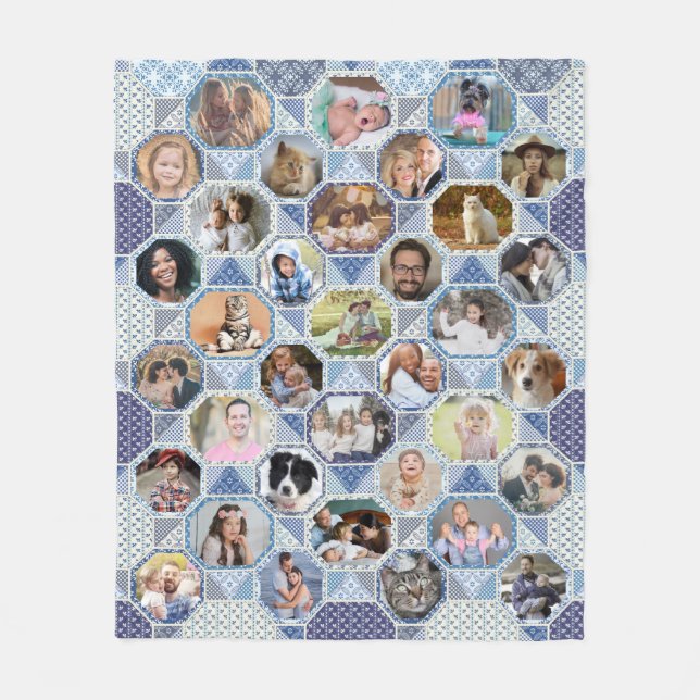 Familjefo Collage Blue Quilt Se 35 Bilder Easy Fleecefilt (Framsidan)