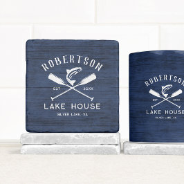 Familjeföretaget Sjö House Rustic Navy Blue Wood Stenunderlägg