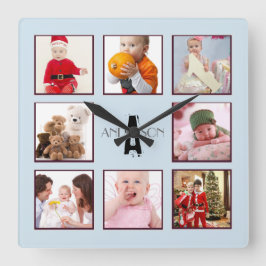 Familjefot Keepsaké Gift Monogram Instagram Blue Fyrkantig Klocka