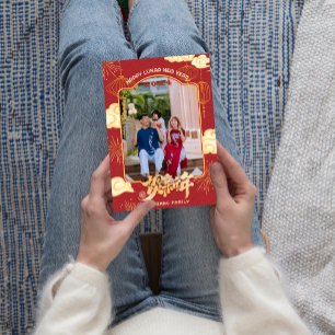 Familjefoto 2024 Lycklig kinesiskt nyår Julkort