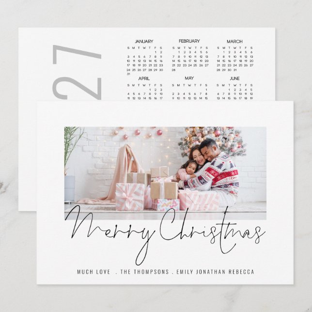 Familjefoto 2027 Kalender Skript Glad jul  Julkort (Fram/baksida)