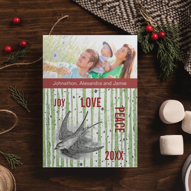 Familjefoto Birch Träd Vintage Birds (Skapare uppladdad)