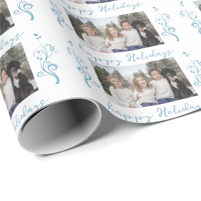 Familjefoto Bladverk Jul Glad Högtid Presentpapper (Rullad Hörn)
