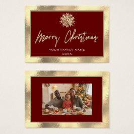 Familjefoto Burgundy för god jul Guld Ram Visitkort
