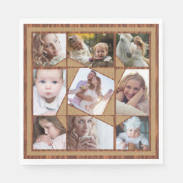 Familjefoto Collage 9 Instagram Bilder Trä Burlap Pappersservett