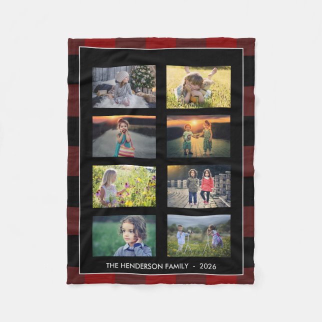 Familjefoto collage buffel plaid personlig  fleecefilt (Framsidan)