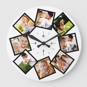 Familjefoto Collage Chic Svart Och Vitt Stor Klocka