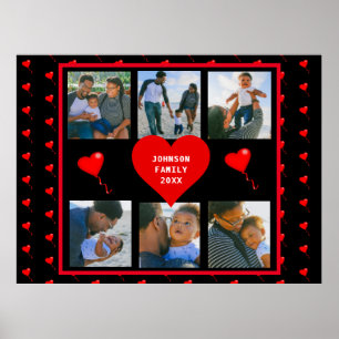 Familjefoto Collage Familj Hjarta Svart Bakgrund Poster