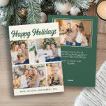 Familjefoto Collage God Jul grön  Julkort<br><div class="desc">Skicka varma julhälsningar med detta eleganta gröna God Jul-kort med en collage-layout med fyra foton. Framsidan har plats för ditt familjenamn och år, medan baksidan har plats för ett personligt meddelande. Klassisk grön julstämning i kombination med modern fotoutformning gör detta platta kort till ett tidlöst sätt att dela kärlek och...</div>