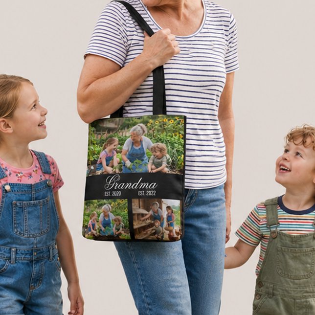Familjefoto Collage Mormor Minnessaker Design Tygkasse (Family Photo Collage Grandma Keepsake Design Tote Bag)