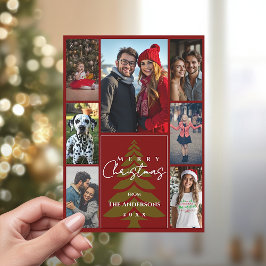 Familjefoto Collage Röd och Grön God Jul Julkort