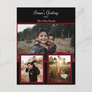 Familjefoto Collage Svart Burgundy Vit Skrift Helg Vykort
