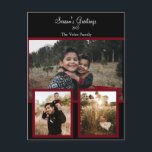 Familjefoto Collage Svart Burgundy Vitt Skript   Helg Vykort<br><div class="desc">Familjefoto Collage Svart Burgundy Vitt Skript Julkort. Lägg till egna foton och text för att anpassa. Mallen har ställts in så att du enkelt kan göra dessa ändringar.</div>