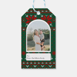 Familjefoto Festlig Stickad Mönster Presentetikett