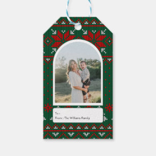 Familjefoto Festlig Stickad Mönster Presentetikett