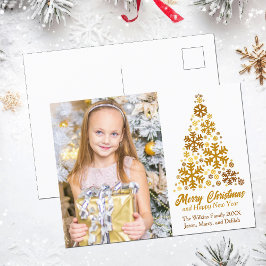 Familjefoto för chic Guld Snöflingor Helg Vykort