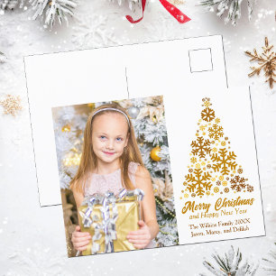 Familjefoto för chic Guld Snöflingor Helg Vykort
