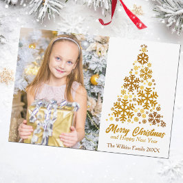 Familjefoto för chic Guld Snöflingor Julkort