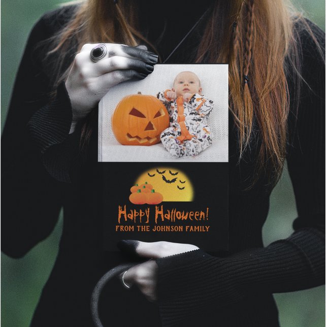 Familjefoto för Happy halloween Helgdag Baby Julkort (Baby's first Halloween photo shoot card for family and friends.)