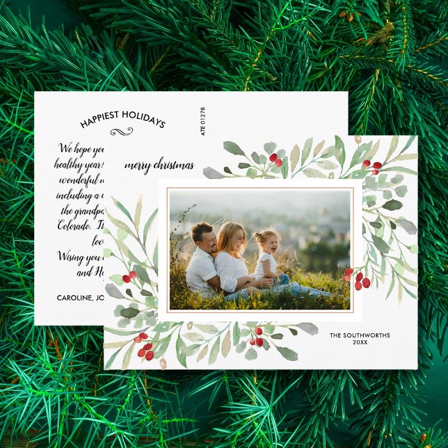 Familjefoto för julfärgen Greenery Berries Vykort (Skapare uppladdad)