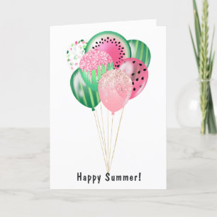 Familjefoto för Lycklig Summer Watermelon Balloons Helgkort