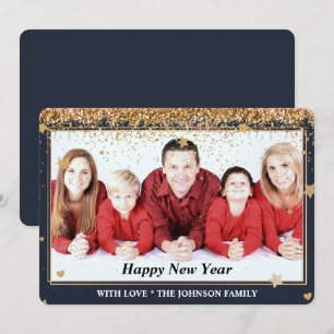 Familjefoto för nya år Guld Glitter Ram Julkort