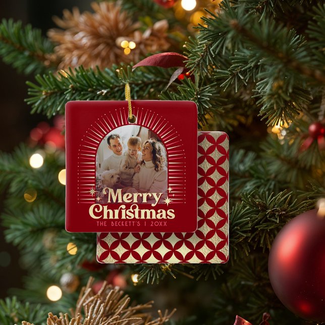 Familjefoto för Retro Groovy God jul Julgransprydnad Keramik (Skapare uppladdad)