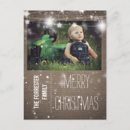 Familjefoto för Rustic Burlap God jul Stars- Helg Vykort