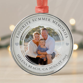 Familjefoto för sommarseminnor julgransprydnad metall