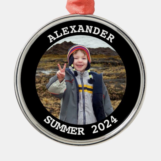 Familjefoto för svart och vit Personlig Julgransprydnad Metall (Framsidan)