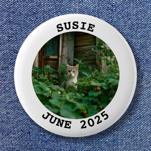 Familjefoto för vit och svart Namn Knapp (White and Black Name Round Family Photo Button)