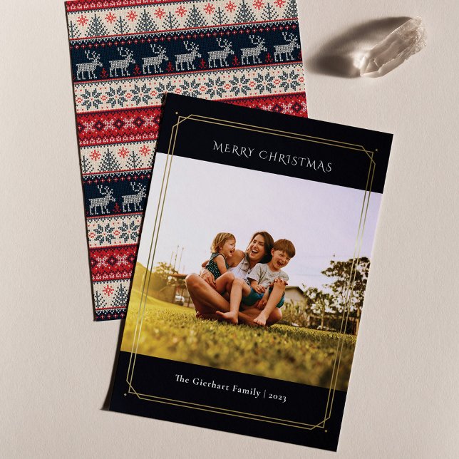 Familjefoto Geometrisk jul Julkort (Christmas Family Photo Chic Nordic Greetings Card)