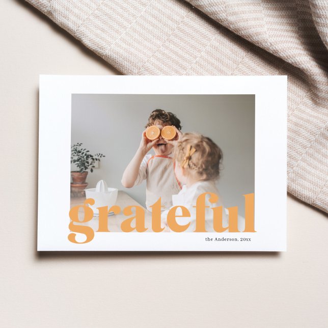 Familjefoto | Glad Thanksgiving Orange Tacksam Vykort (Skapare uppladdad)