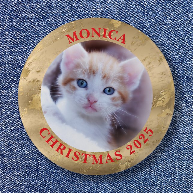 Familjefoto Glam Guld Marmor Kant Knapp (Family Photo Glam Gold Marble Border Button)