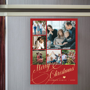 Familjefoto God Jul röd magnetisk kort