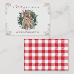 Familjefoto God Jul Röda Bär Plaid Anteckningskort