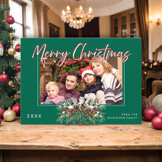 Familjefoto God Jul Tallkotte Röda Bär Inbjudningar